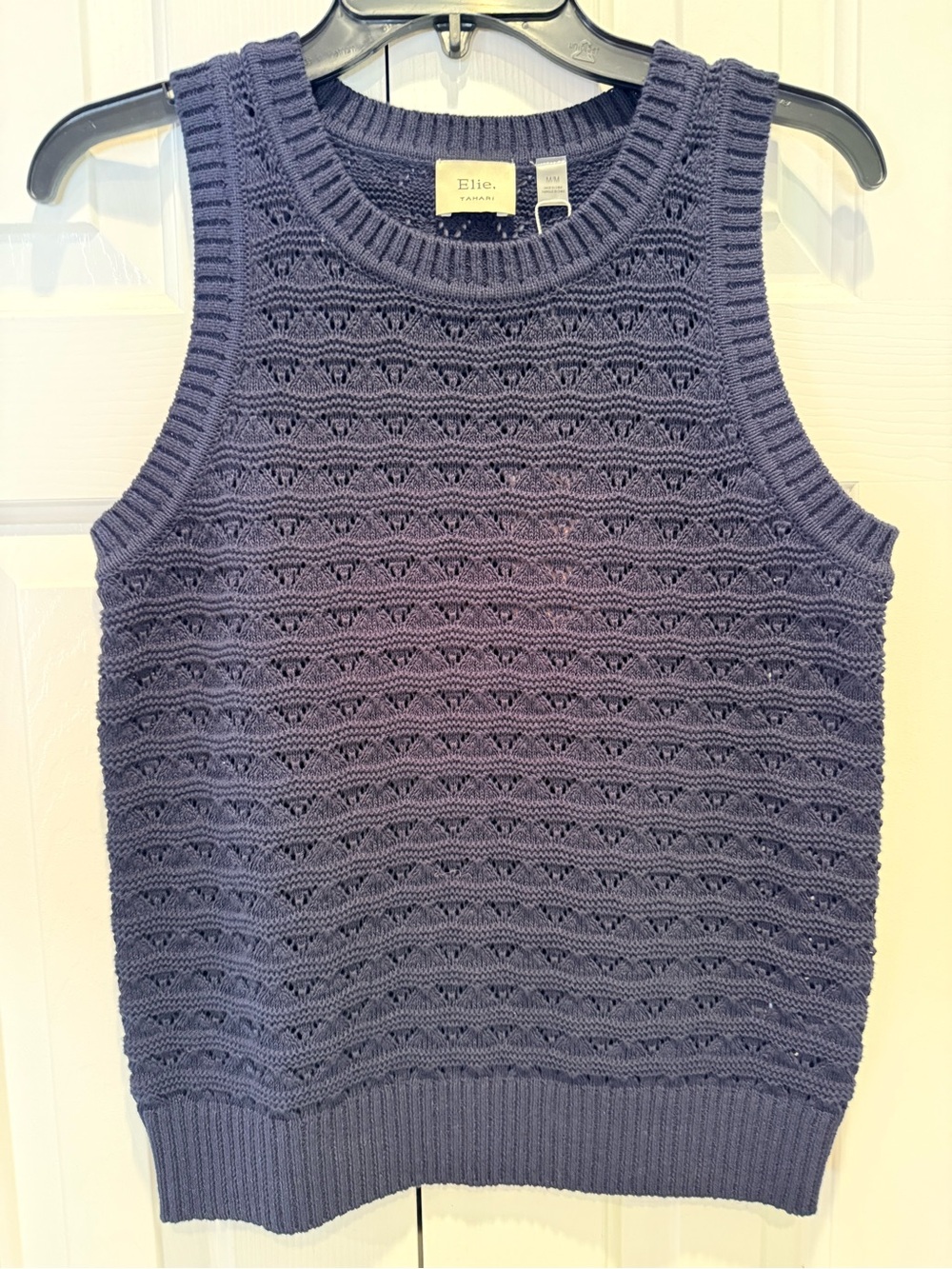 Tahari Elie Navy Blue Knit Sleeveless Sweater Top or Vest